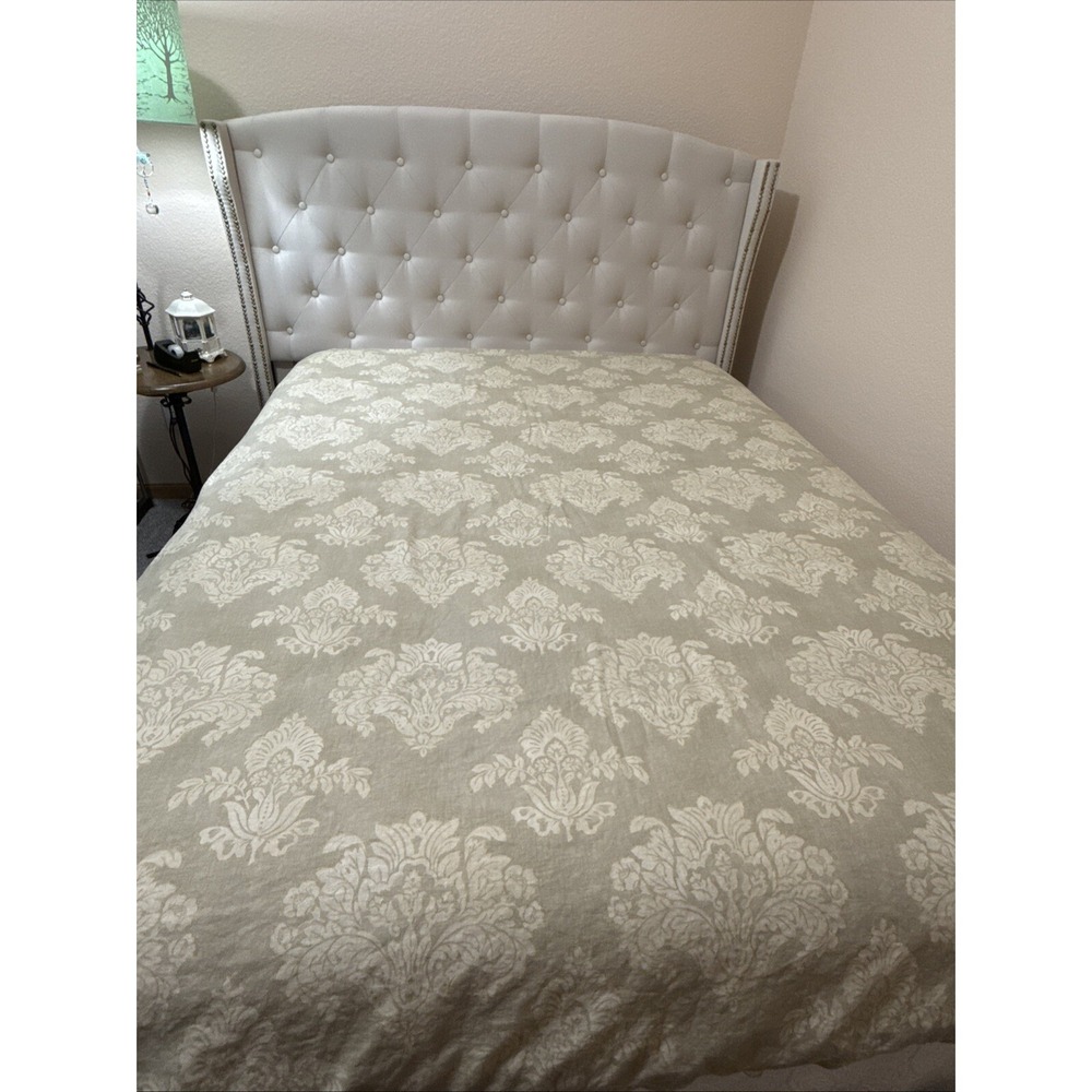 Pottery Barn Queen Full Jacquard Medallion Linen Blend Duvet Cover Neutral Chic